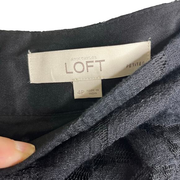 Loft Skirt Womens 4P Black Pleated Laced Overlay Tennis Style Back Zip Flirty - Picture 2 of 12